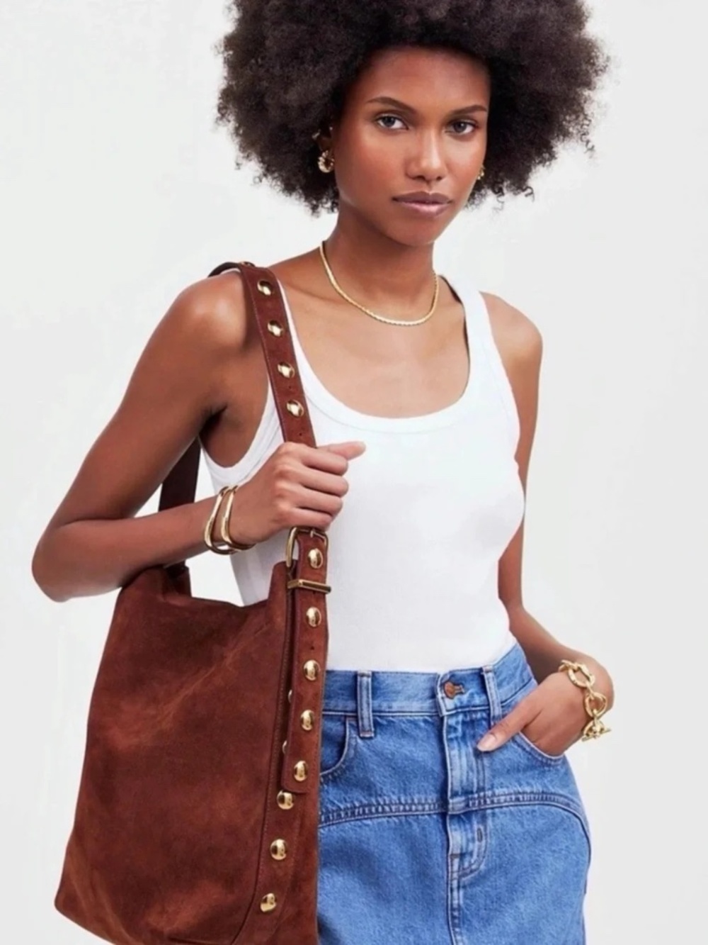 NEW Madewell Studded Suede Bucket Bag in Soft Mahogany